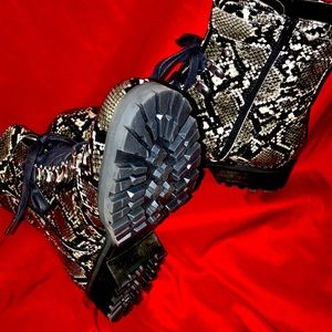 Black snake print booties faux leather